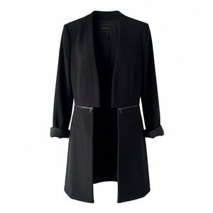 BCBGMaxAzria Black Open-Front Jacket Womens Black Zipper Accents Size XS